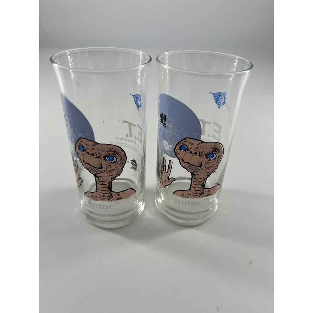 Set of 2 E.T. Pizzahut Glasses “Phone Home” Collectible Series Pair 90s Retro